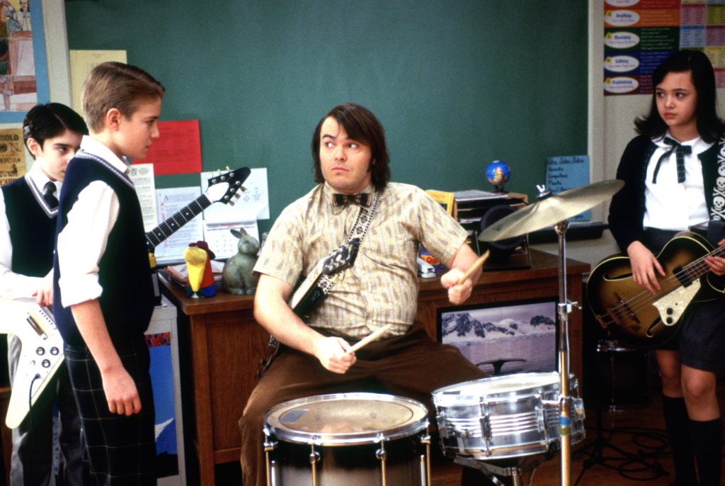 SCHOOL OF ROCK, Joey Gaydos Jr., Kevin Clark, Jack Black, Rebecca Brown, 2003, (c) Paramount/courtesy Everett Collection film still