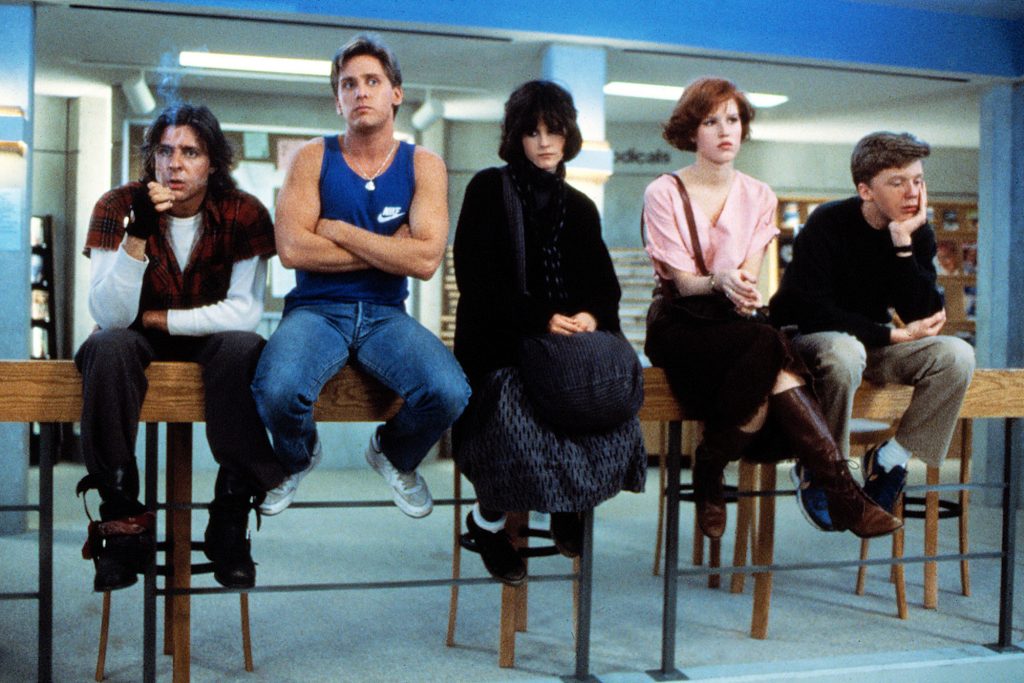 THE BREAKFAST CLUB, Judd Nelson, Emilio Estevez, Ally Sheedy, Molly Ringwald, Anthony Michael Hall, 1985. ©Universal Pictures/Courtesy Everett Collection